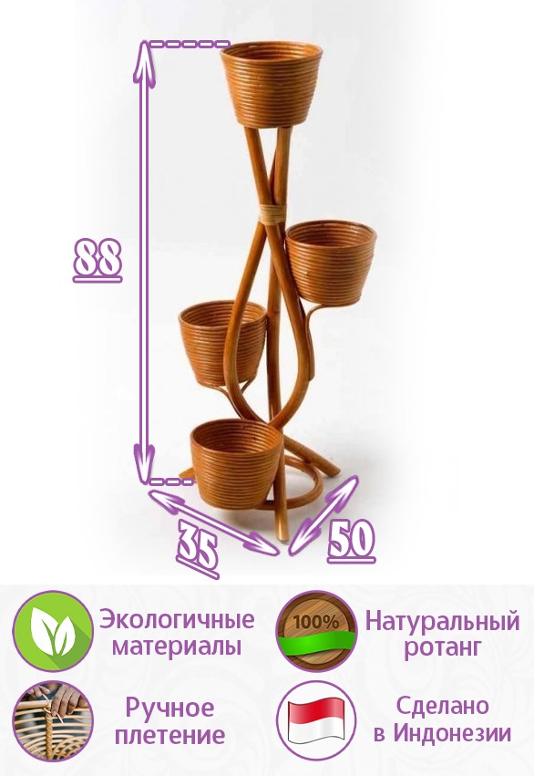 Цветочница (кашпо) из ротанга на 4 горшка (цвет: коньяк) — изображение 2