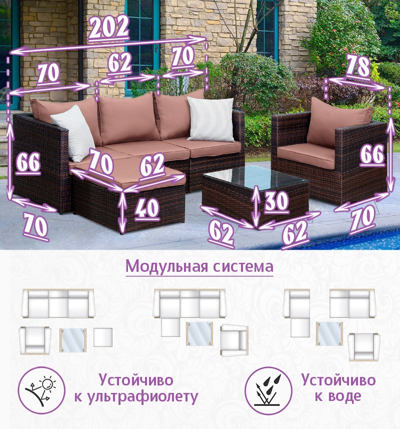 Комплект мебели из искусственного ротанга Лаунж Релакс (цвет: шоколад) с коричневыми подушками
