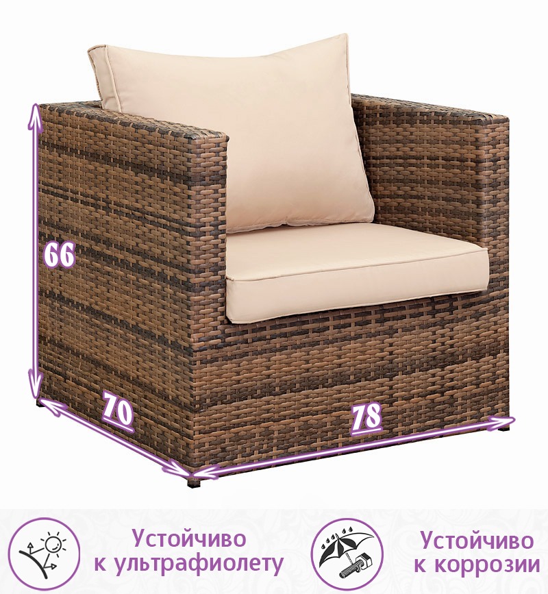 Кресло из искусственного ротанга Лаунж (Lounge) (цвет: капучино) (бежевая подушка)