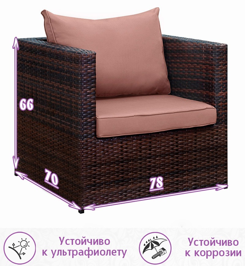 Кресло из искусственного ротанга Лаунж (Lounge) (цвет: шоколад) (коричневая подушка)