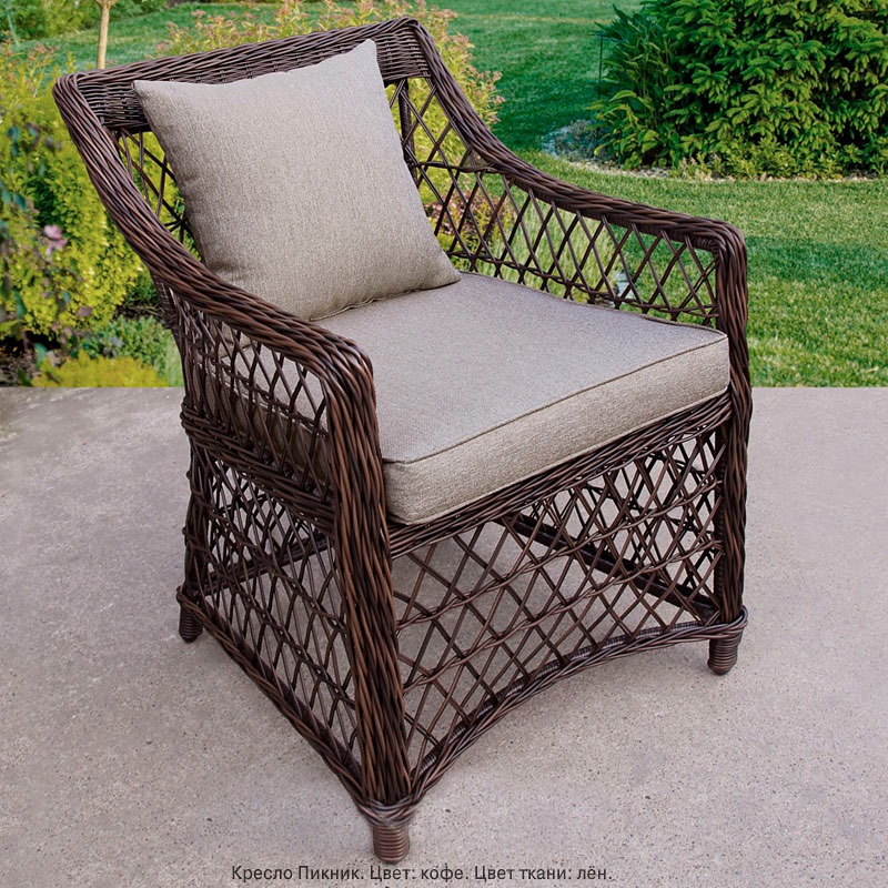 Обеденная группа мебели из искусств. ротанга Пикник-8 (стол 220х100) (цвет: кофе) (подушки: лен) — изображение 6