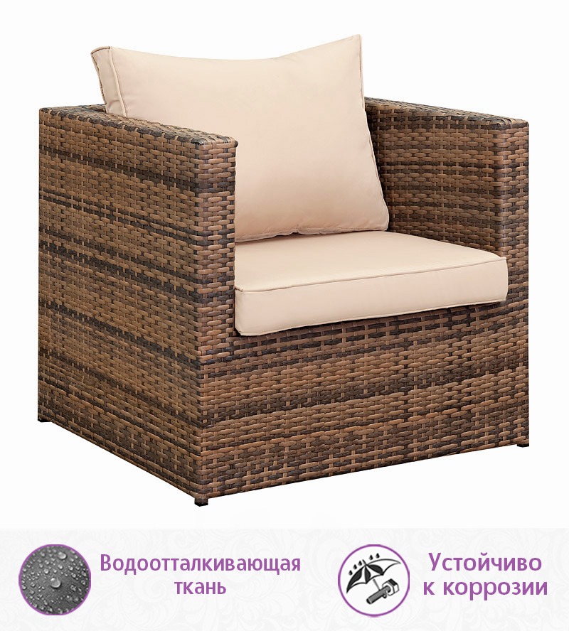 Комплект мебели для обеда и отдыха из искусственного ротанга Лаунж-7 (цвет: капучино) с бежевыми подушками — изображение 2