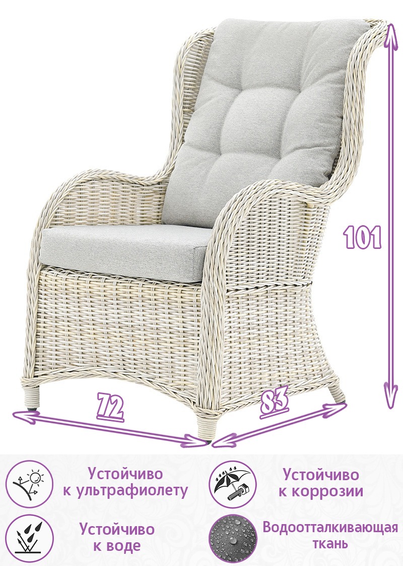 Кресло из искусственного ротанга Оксфорд (цвет: серо-бежевый) (серая подушка) — изображение 2