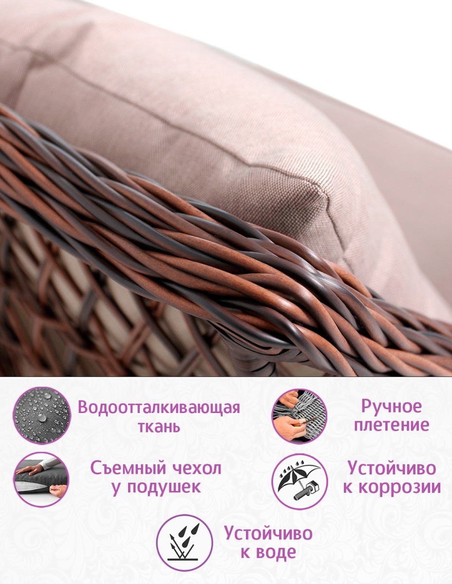 Комплект мебели для обеда и отдыха из искусственного ротанга Пикник-7+ (цвет: кофе) (подушки: лен) — изображение 4