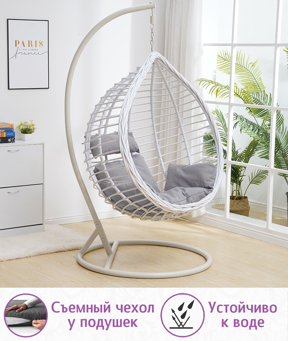 Подвесное кресло качели плетёное Глория 95 х 110 (цвет: белый) — изображение 3