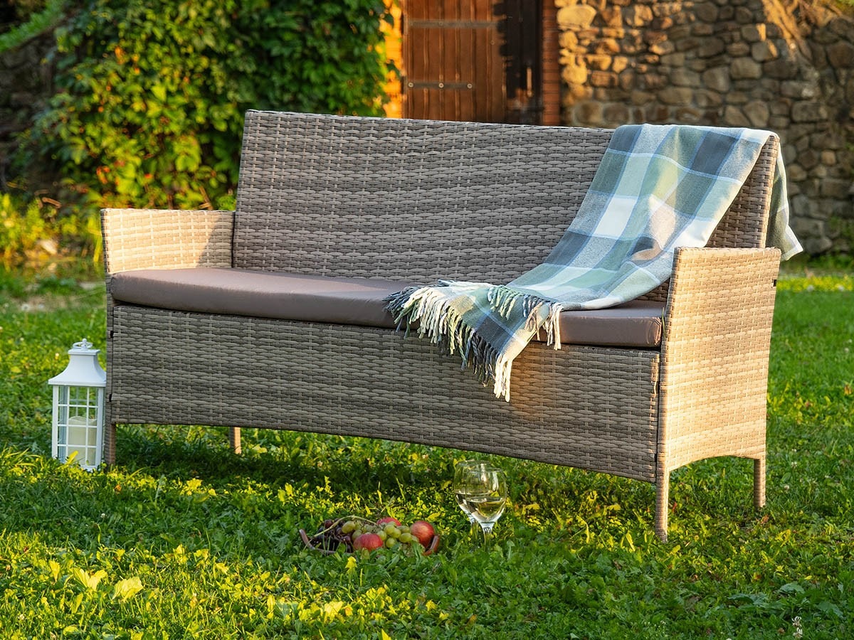 3-х местный диван из искусственного ротанга Киото диван-3 (Kioto sofa-3) (цвет: серый) (серая подушка)