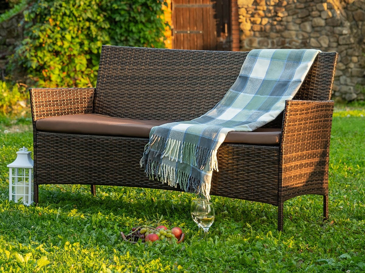 3-х местный диван из искусственного ротанга Киото диван-3 (Kioto sofa-3) (цвет: шоколад) (коричневая подушка)